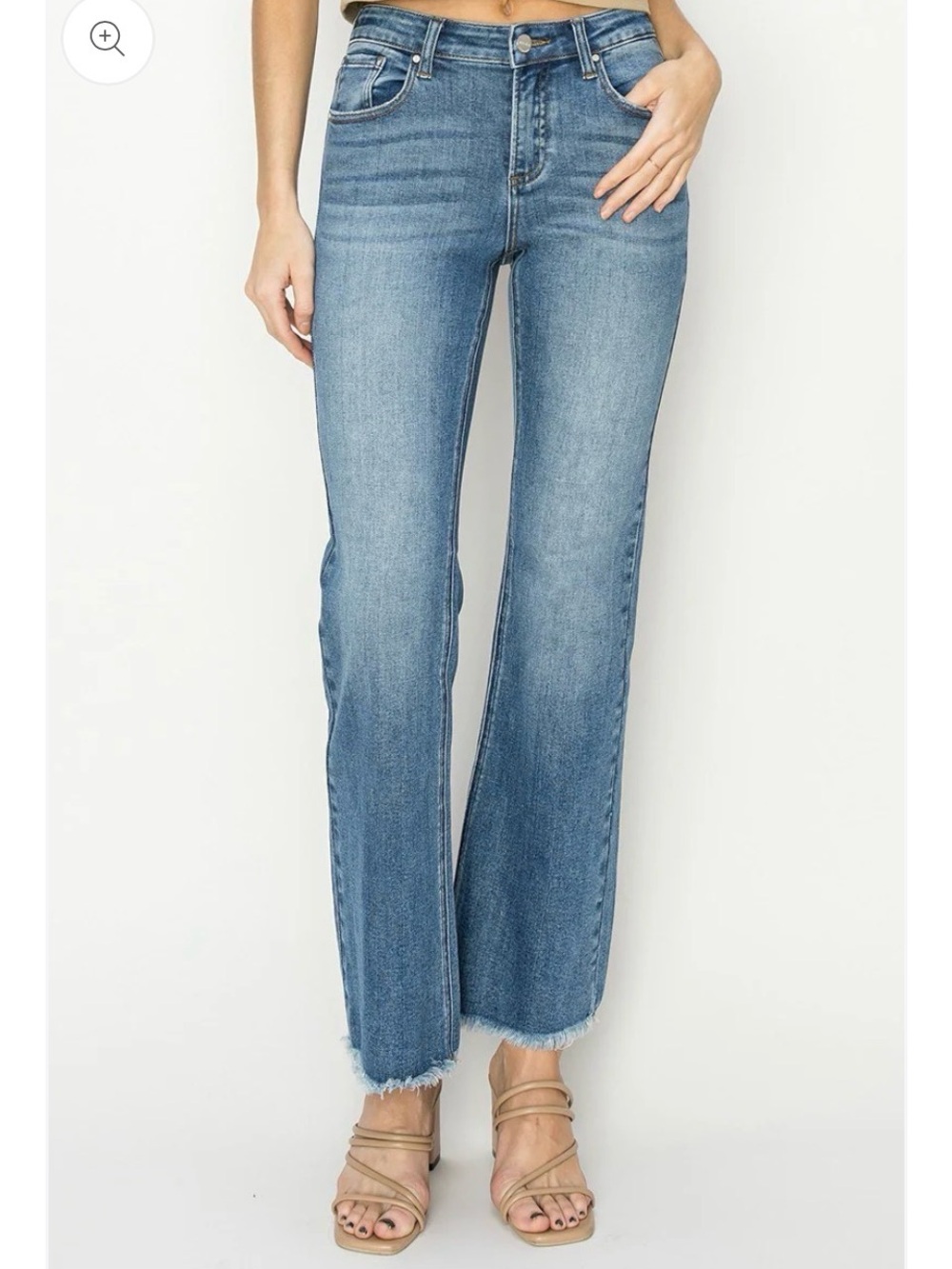 RISEN High-Rise Light Blue Cropped Straight Jeans — Frayed Hem